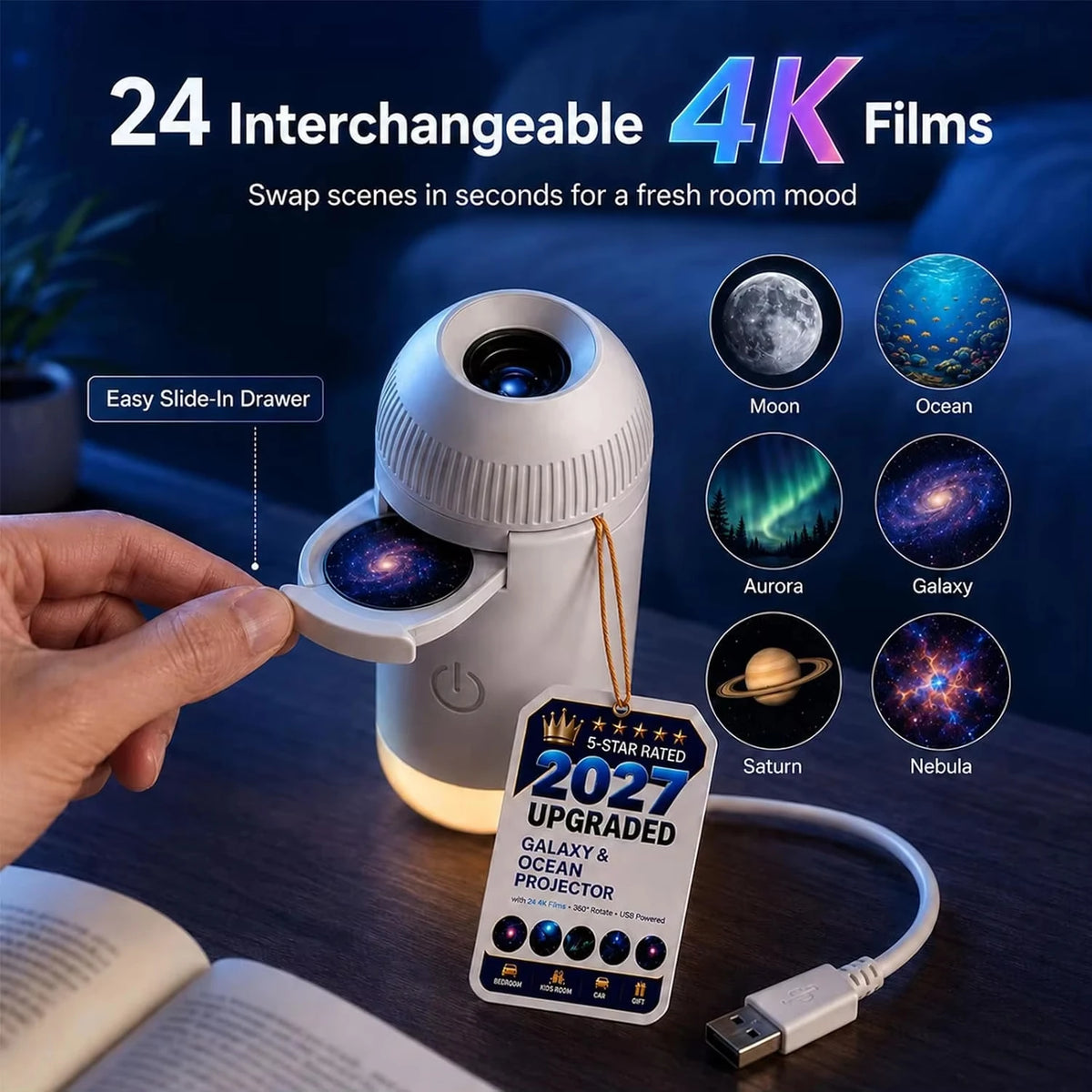 Proyector de estrellas galaxia MyGiftBox, control fácil de usar