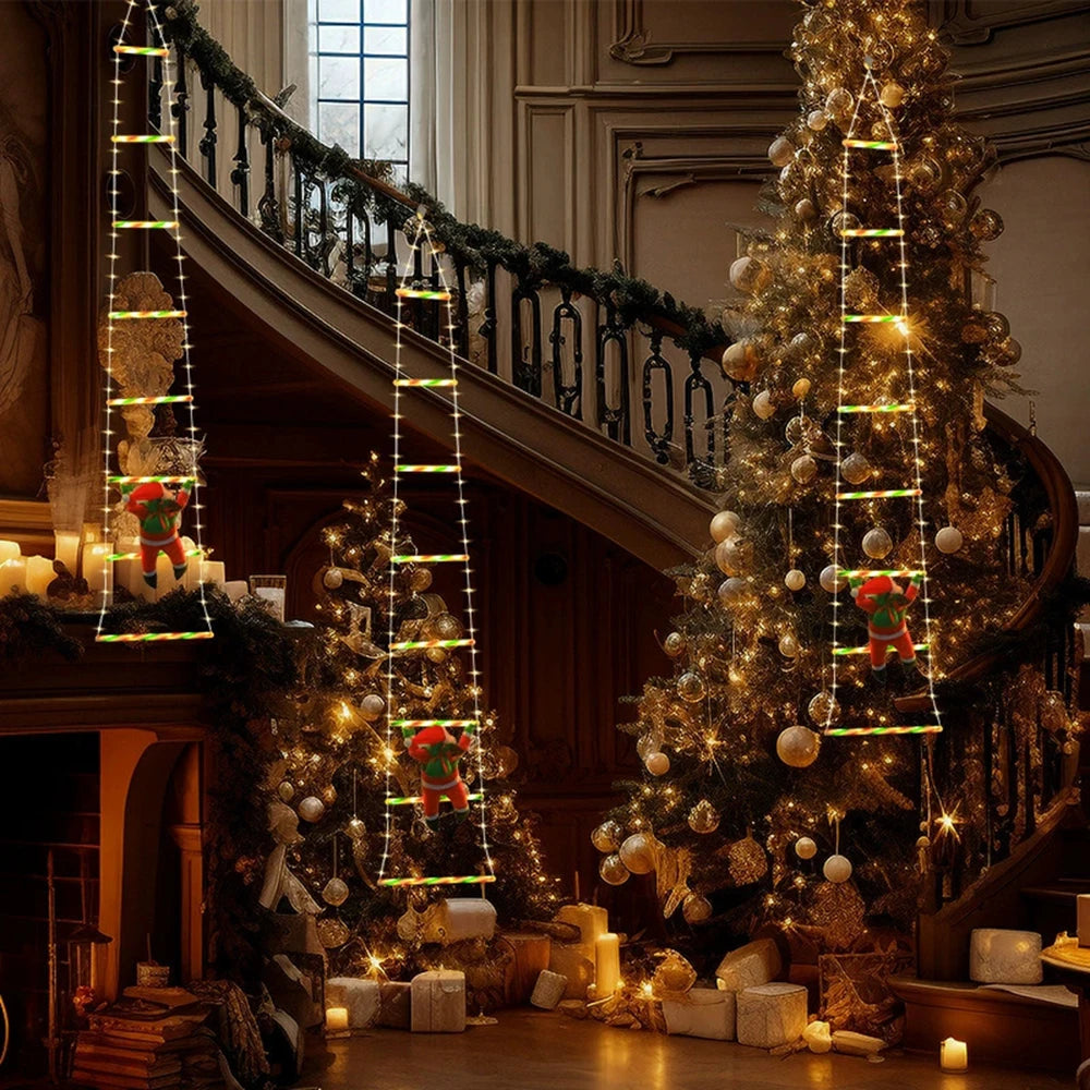 Entrada de casa iluminada con escalera de luces LED navideñas MyGiftBox.
