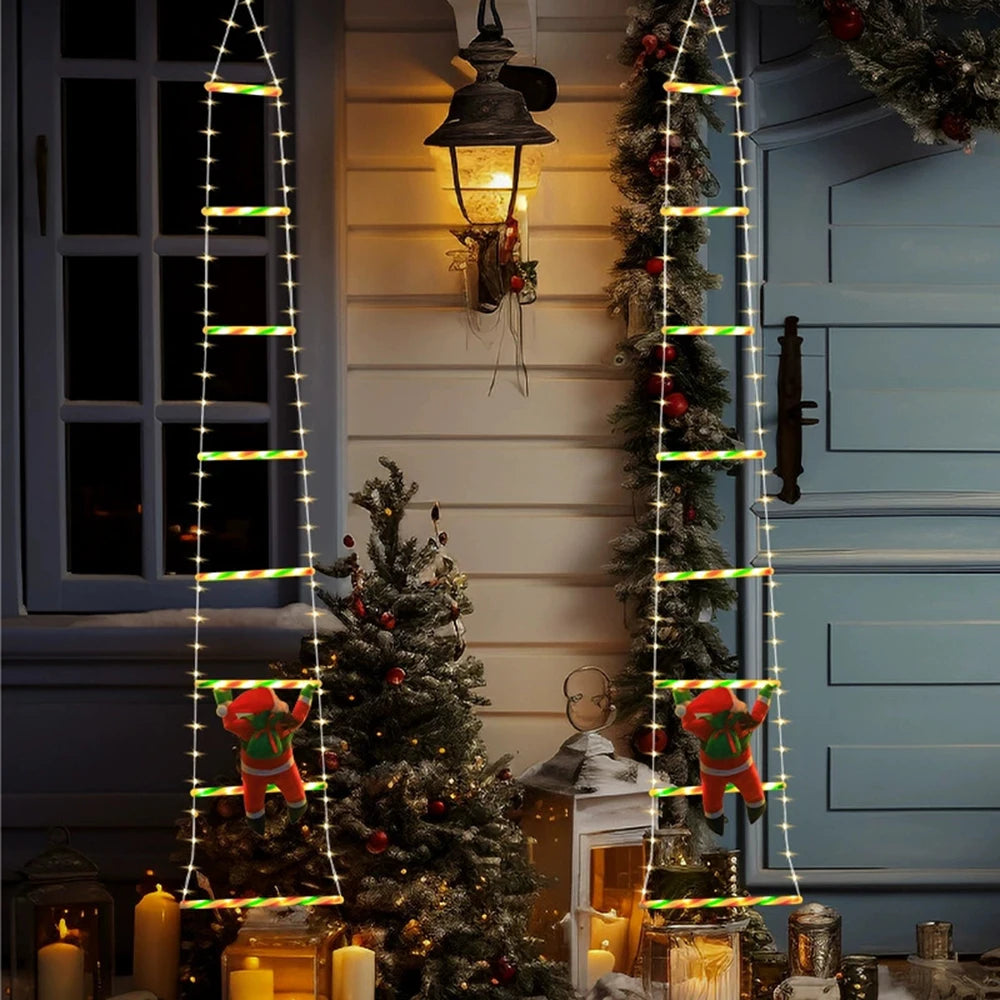 Escalera de luces LED navideñas iluminando ventana de noche, MyGiftBox