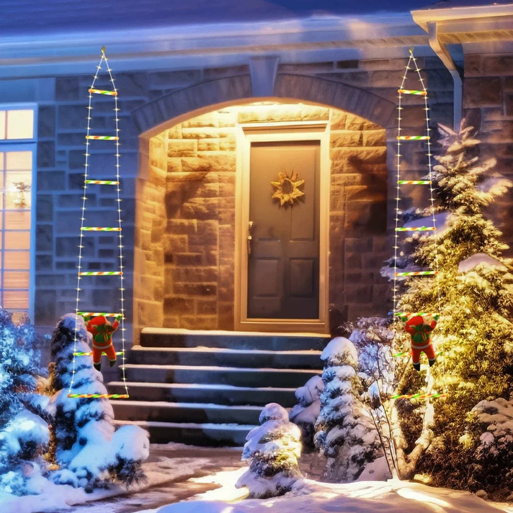 Entrada de casa iluminada con escalera de luces LED navideñas MyGiftBox.